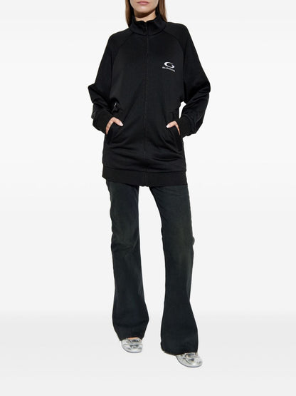 Balenciaga Logo-Print Zip-Up Cotton Sweatshirt Black