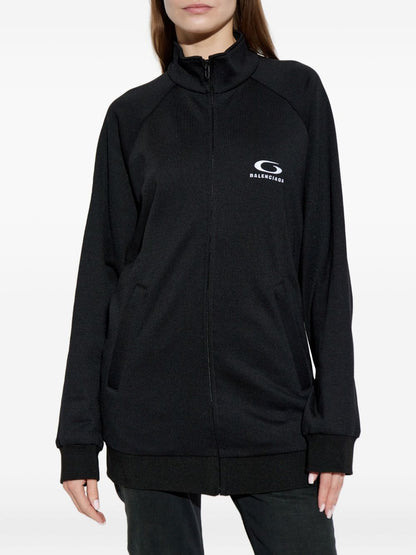 Balenciaga Logo-Print Zip-Up Cotton Sweatshirt Black