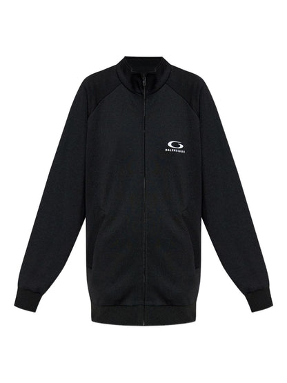 Balenciaga Logo-Print Zip-Up Cotton Sweatshirt Black