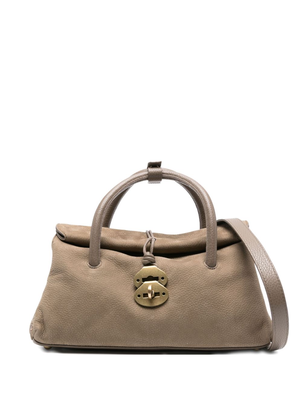 Zanellato Small Suede Twist-Lock Handbag Dove Grey