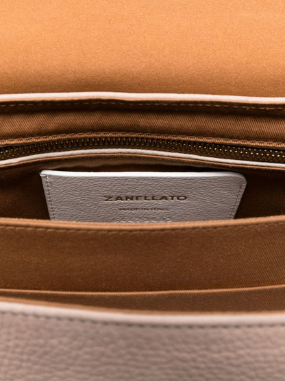 Zanellato Baby Postina Double-Clasp Studded Calf Leather Tote Bag Beige