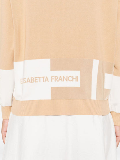Elisabetta Franchi Silk-Blend Crewneck Sweater Beige