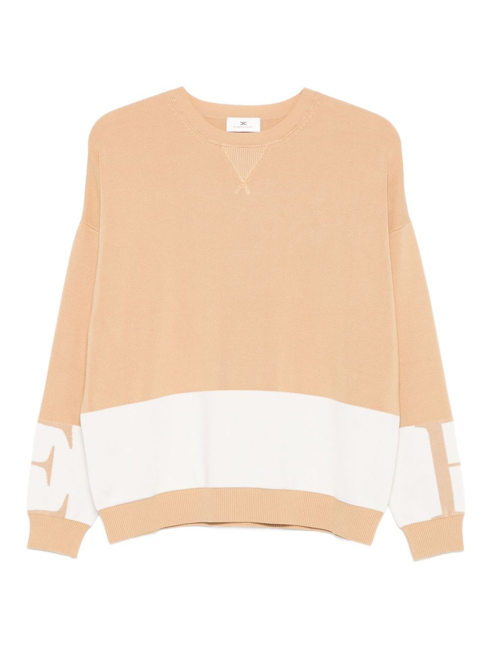 Elisabetta Franchi Silk-Blend Crewneck Sweater Beige