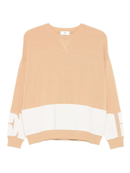Elisabetta Franchi Silk-Blend Crewneck Sweater Beige