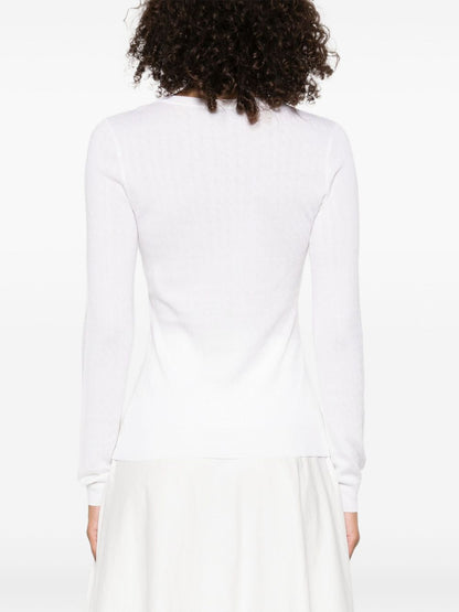 Elisabetta Franchi Crewneck Wool-Blend Sweater Ivory Ivory