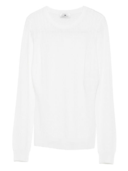 Elisabetta Franchi Crewneck Wool-Blend Sweater Ivory Ivory