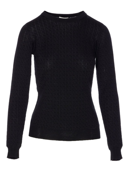 Elisabetta Franchi Silk Wool Blend Crewneck Sweater Black