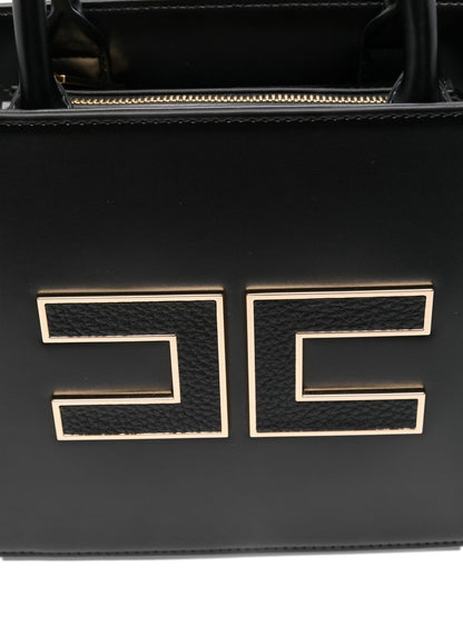 Elisabetta Franchi Small Black Silk and Nylon Tote Handbag Black