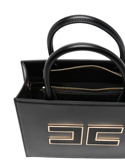 Elisabetta Franchi Small Black Silk and Nylon Tote Handbag Black