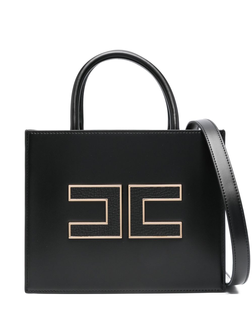 Elisabetta Franchi Small Black Silk and Nylon Tote Handbag Black