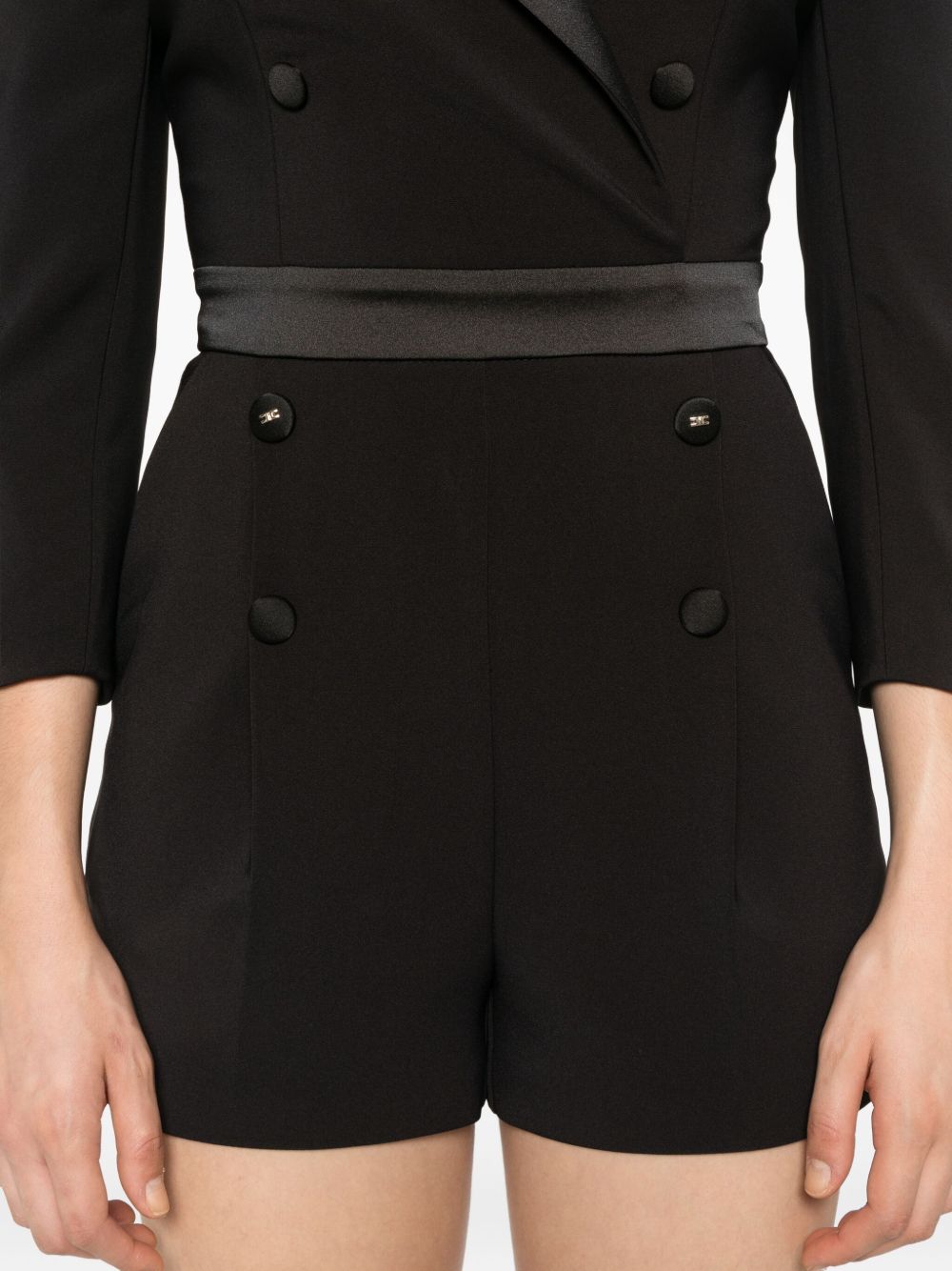 Elisabetta Franchi Double-Breasted Black Short Jumpsuit with Peak Lapels Black
