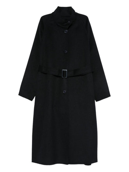 Emporio Armani Belted Wool-Blend Coat Blue