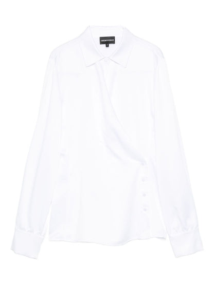 Emporio Armani Wrap-Front Button-Detail Long-Sleeve Blouse White