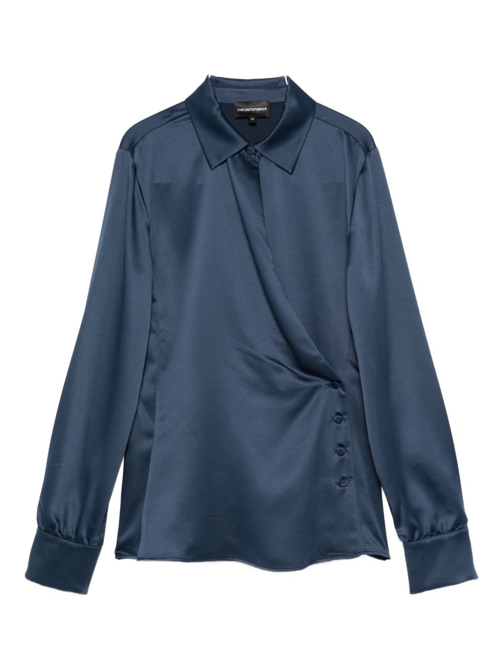 Emporio Armani Wrap-Front Collared Long-Sleeve Shirt Blue