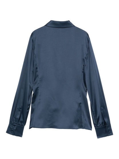 Emporio Armani Wrap-Front Collared Long-Sleeve Shirt Blue