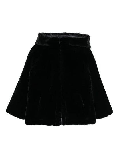 Emporio Armani Hooded Faux Fur Zip-Front Jacket Black