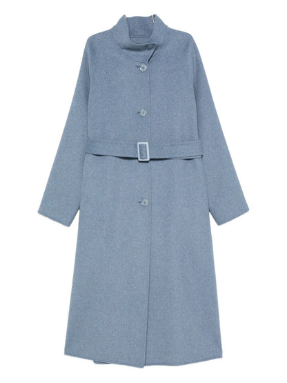 Emporio Armani Belted Stand-Collar Wool-Blend Coat Clear Blue
