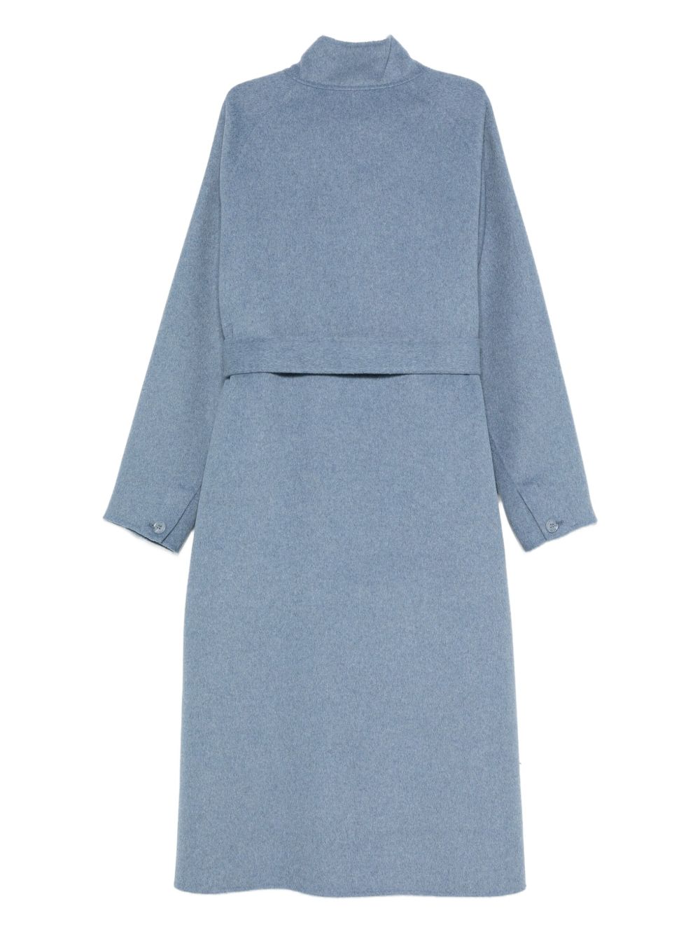 Emporio Armani Belted Stand-Collar Wool-Blend Coat Clear Blue