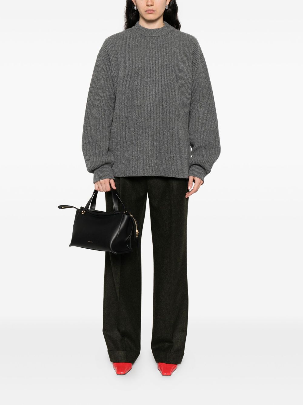 Jil Sander Ribbed Wool Crewneck Jumper Grey Grey