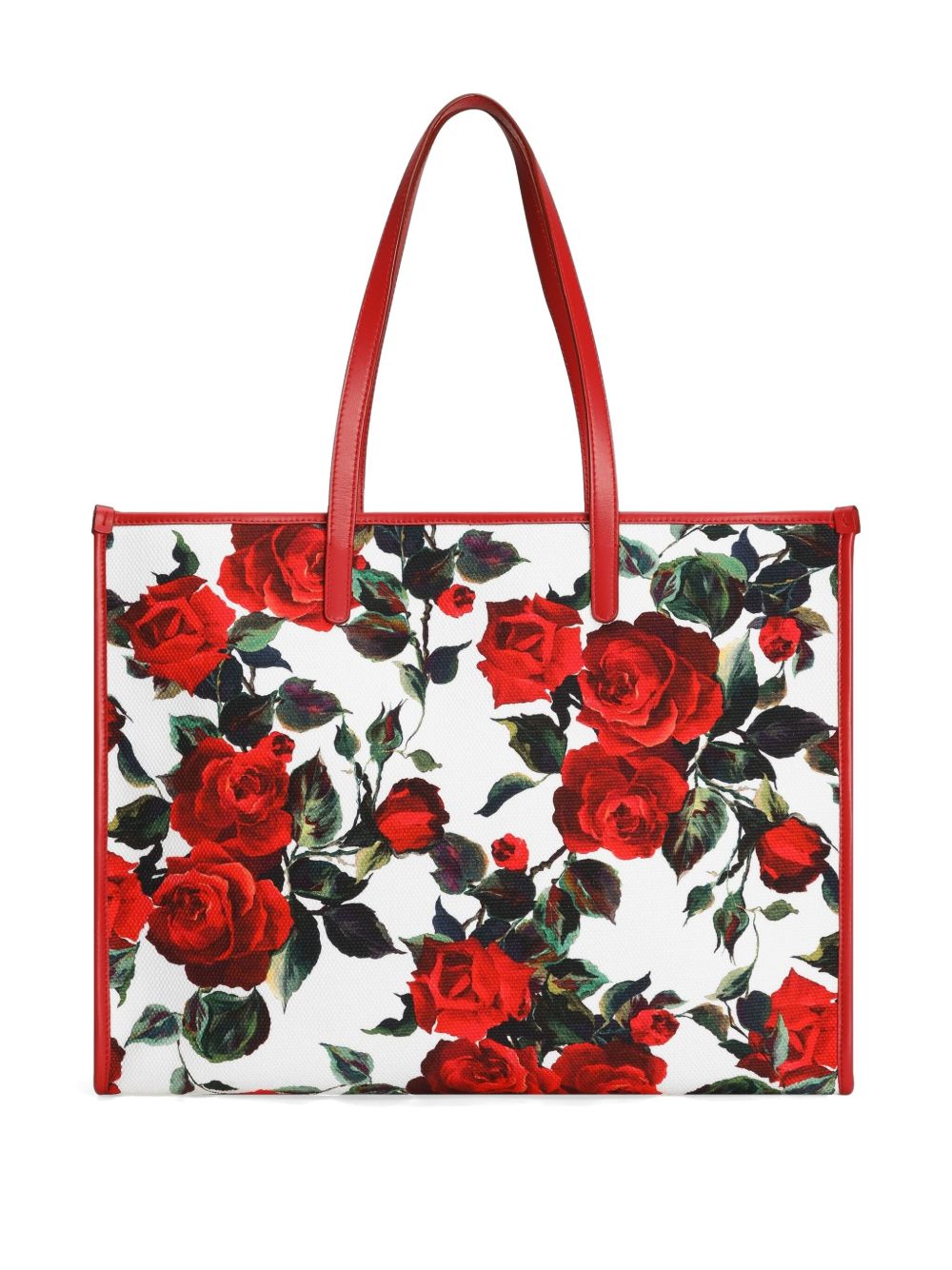 Dolce &amp; Gabbana Large rose-print canvas tote bag red