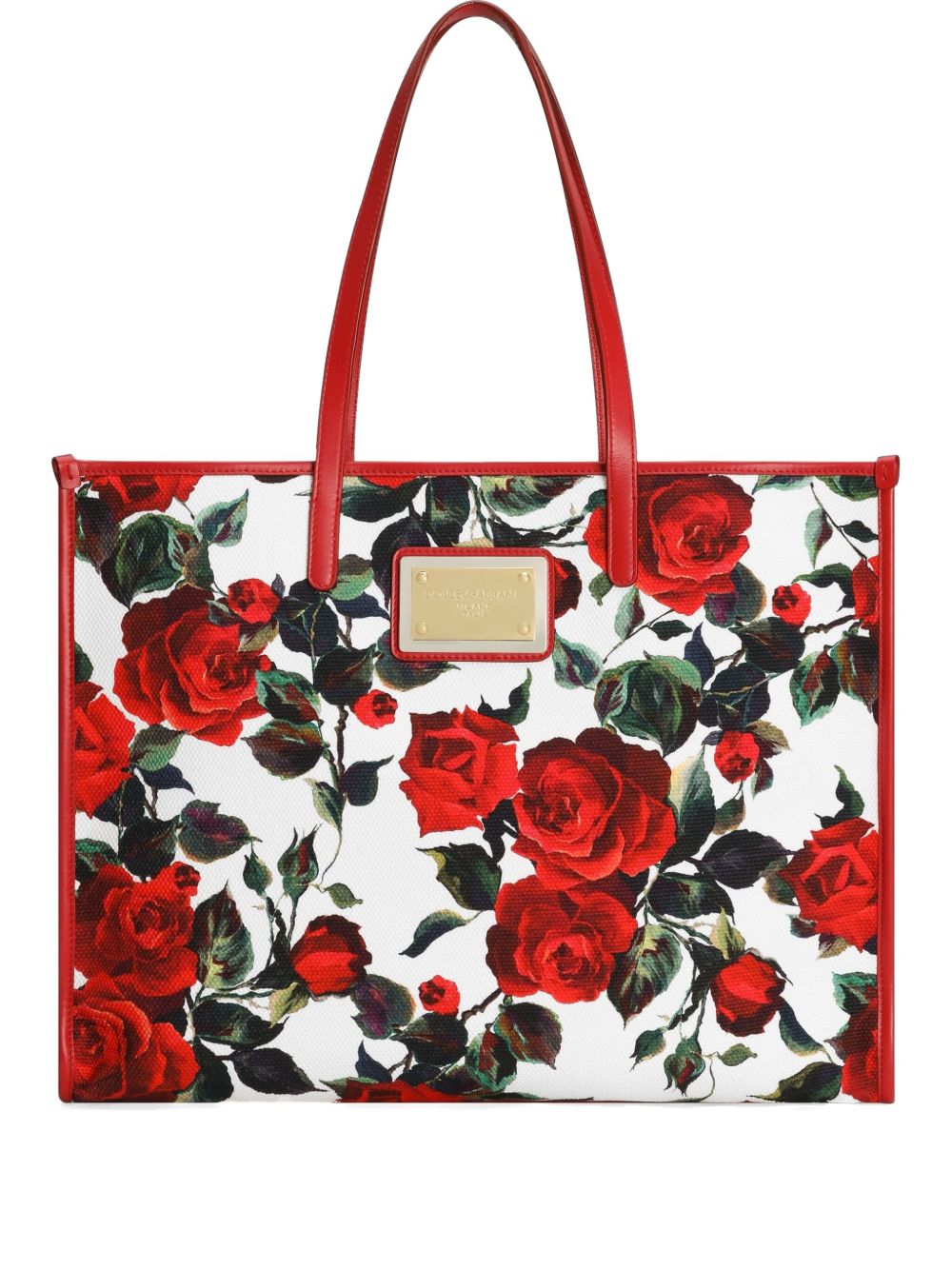 Dolce &amp; Gabbana Large rose-print canvas tote bag red