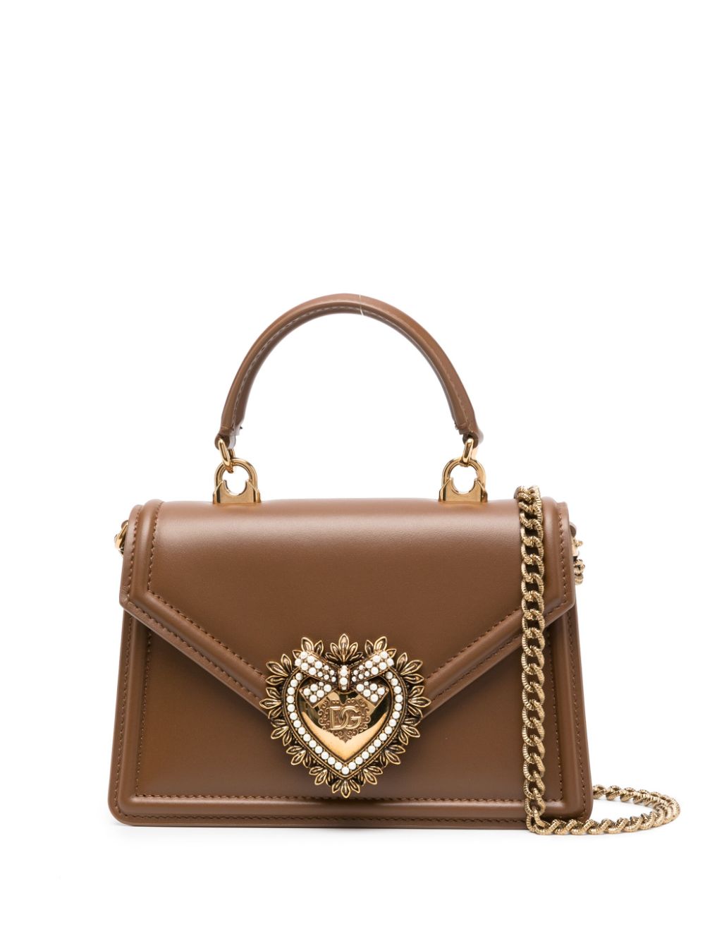 Dolce &amp; Gabbana Devotion Small Top Handle Leather Handbag Leather Brown