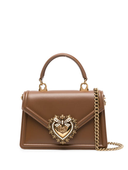Dolce &amp; Gabbana Devotion Small Top Handle Leather Handbag Leather Brown