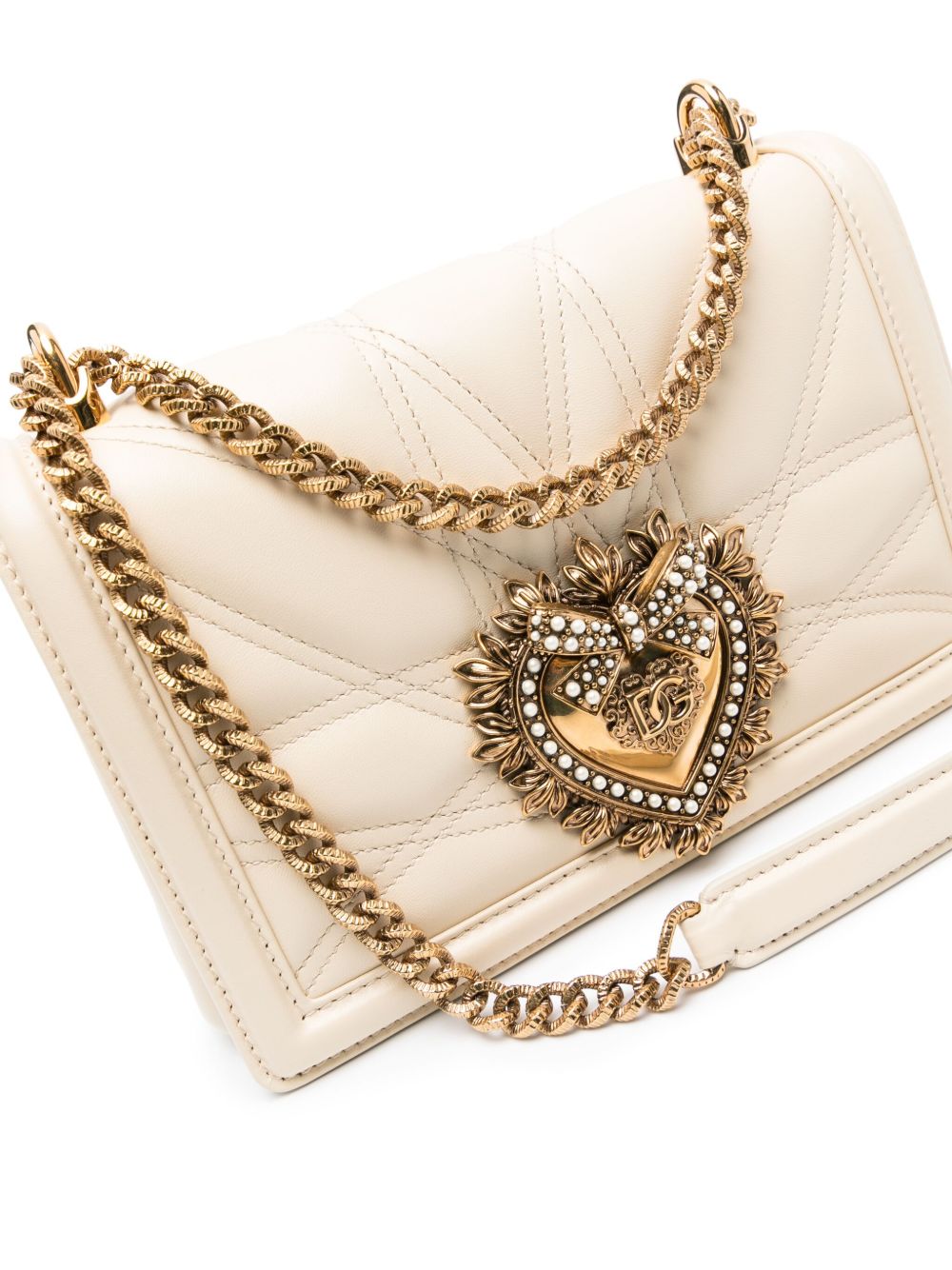 Dolce &amp; Gabbana Devotion Medium Quilted Shoulder Bag Beige