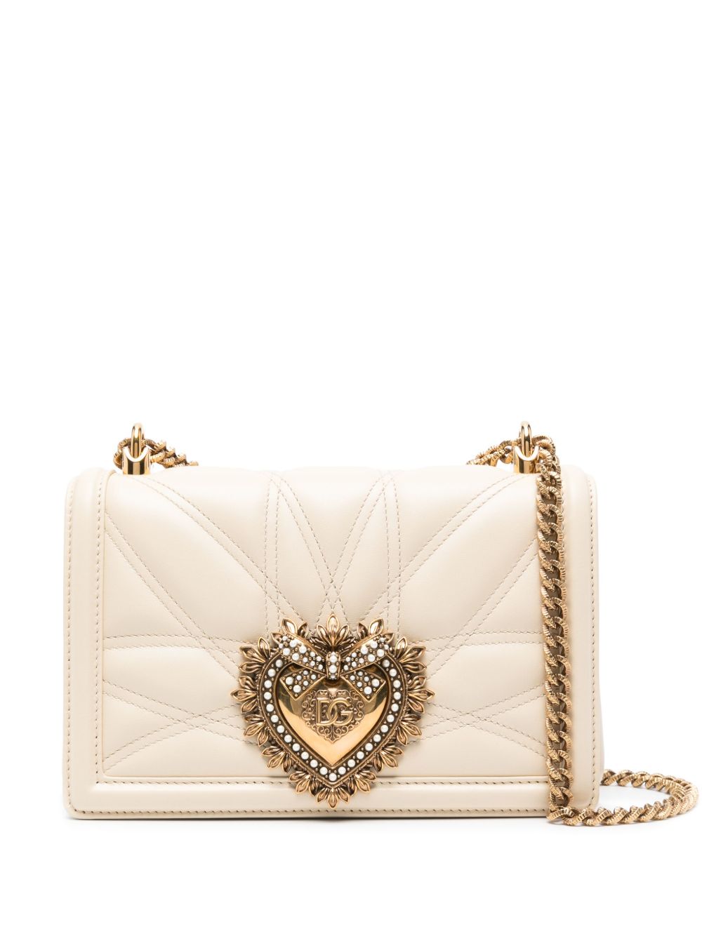 Dolce &amp; Gabbana Devotion Medium Quilted Shoulder Bag Beige