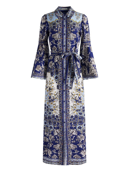 Alice + Olivia Floral Print Bell-Sleeve Shirt Dress Purple