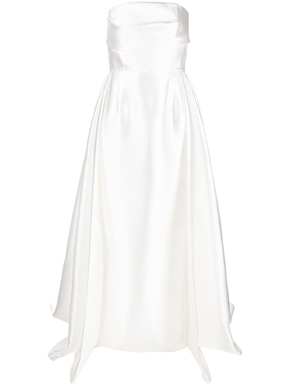 Solace London Bandeau Metallic Sheen Strapless High-Low Gown White