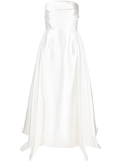 Solace London Bandeau Metallic Sheen Strapless High-Low Gown White