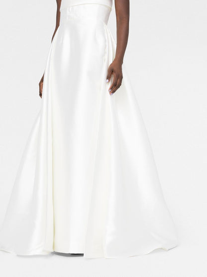 Solace London Bandeau Metallic Sheen Strapless High-Low Gown White