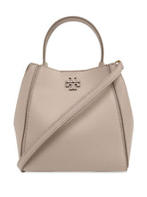 Tory Burch McGraw Small Grained Leather Bucket Bag Light Grey