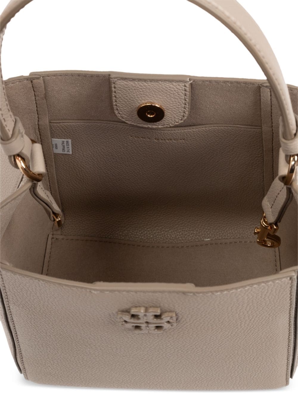 Tory Burch McGraw Small Grained Leather Bucket Bag Light Grey