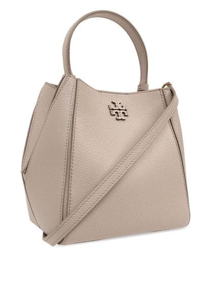 Tory Burch McGraw Small Grained Leather Bucket Bag Light Grey