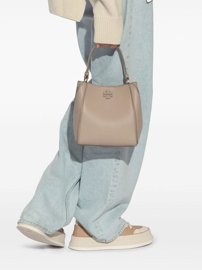 Tory Burch McGraw Small Grained Leather Bucket Bag Light Grey