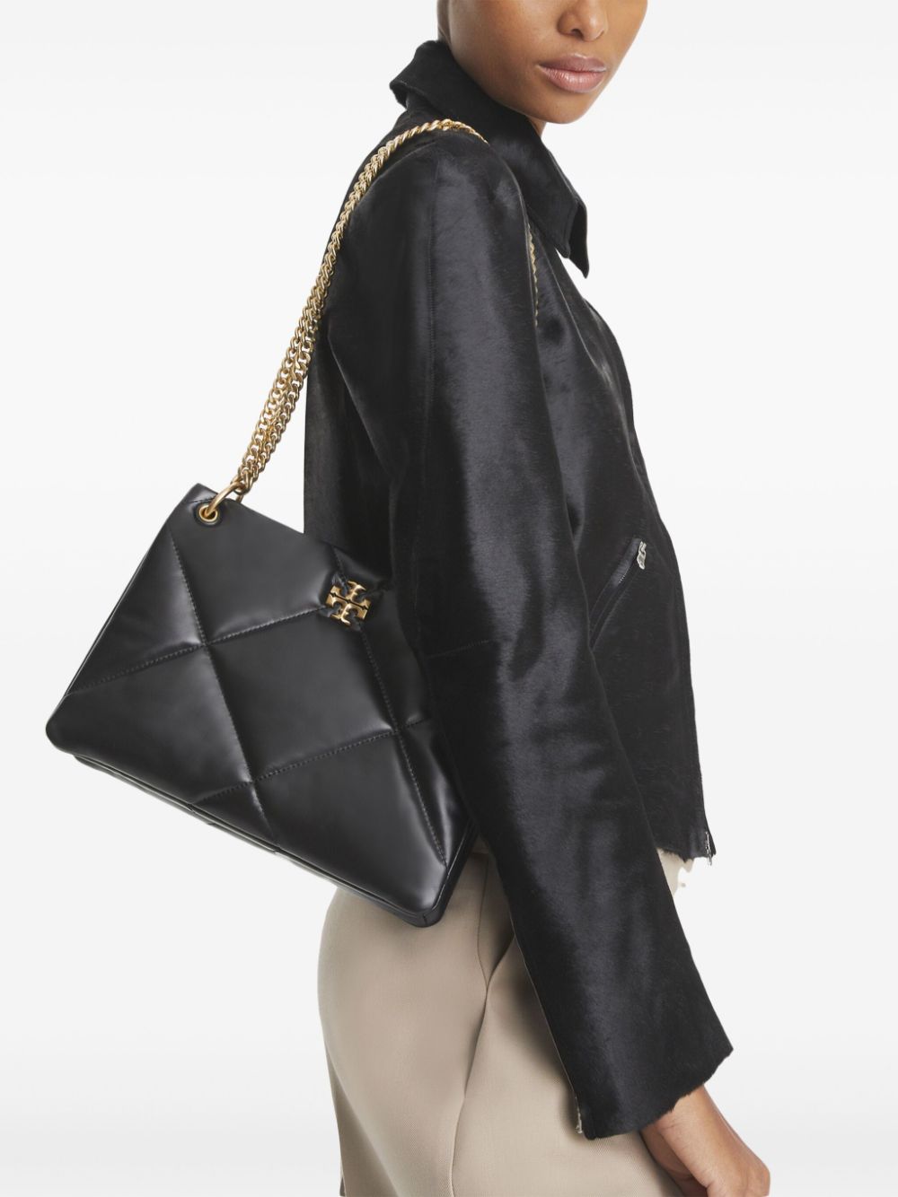 Tory Burch Kira Diamond Quilted Leather Shoulder Bag Black