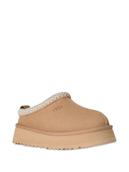 Ugg Australia Shearling-Trimmed Suede Platform Tazz II Slippers Beige