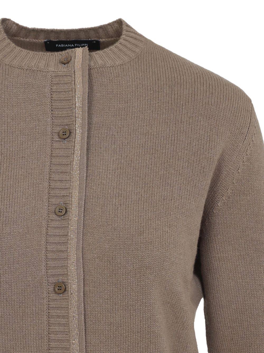 Fabiana Filippi Ribbed Wool Blend Embellished Jacket Brown