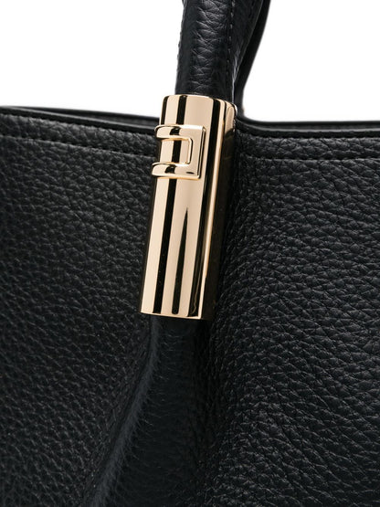 Elisabetta Franchi Leather Shopper Tote Bag Black