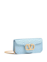 Valentino Garavani Locò Moiré Fabric Clutch with Jewel Logo Clear Blue