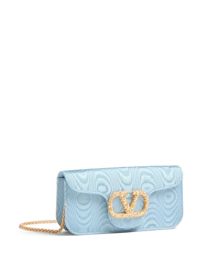 Valentino Garavani Locò Moiré Fabric Clutch with Jewel Logo Clear Blue