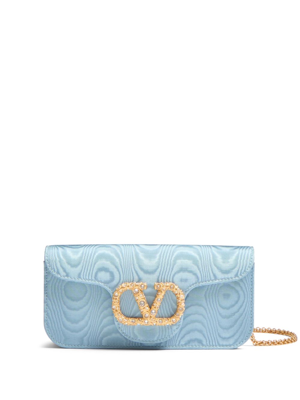 Valentino Garavani Locò Moiré Fabric Clutch with Jewel Logo Clear Blue
