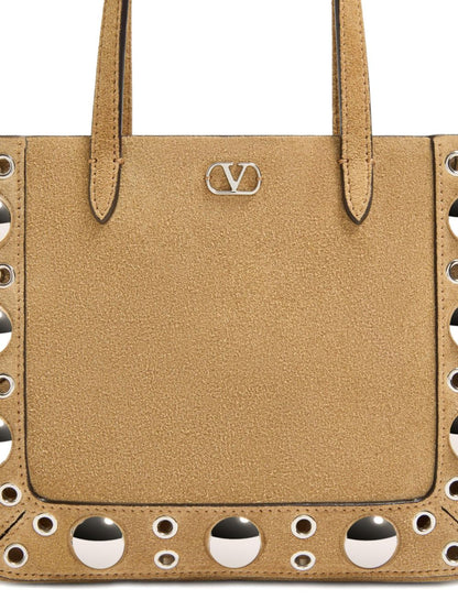Valentino Garavani Nellcôte Mini Suede Shopping Bag Sand Beige