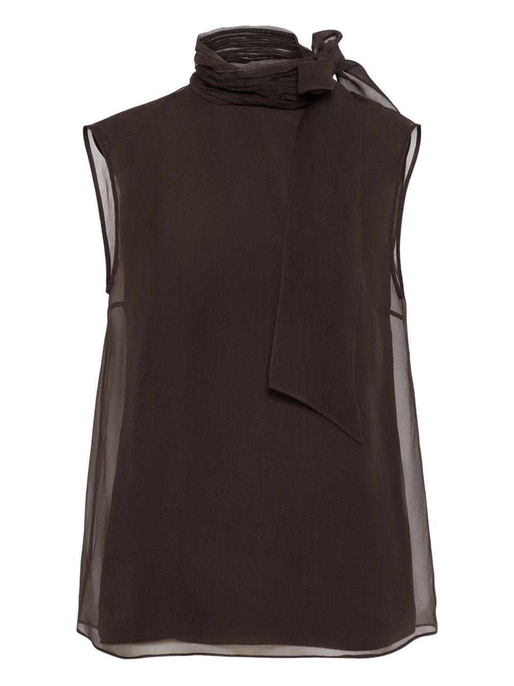 Brunello Cucinelli Silk Layered Semi-Sheer Sleeveless Top Brown Brown