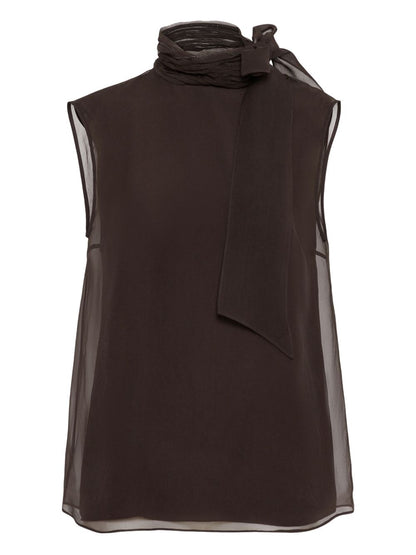 Brunello Cucinelli Silk Layered Semi-Sheer Sleeveless Top Brown Brown