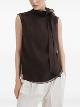 Brunello Cucinelli Silk Layered Semi-Sheer Sleeveless Top Brown Brown