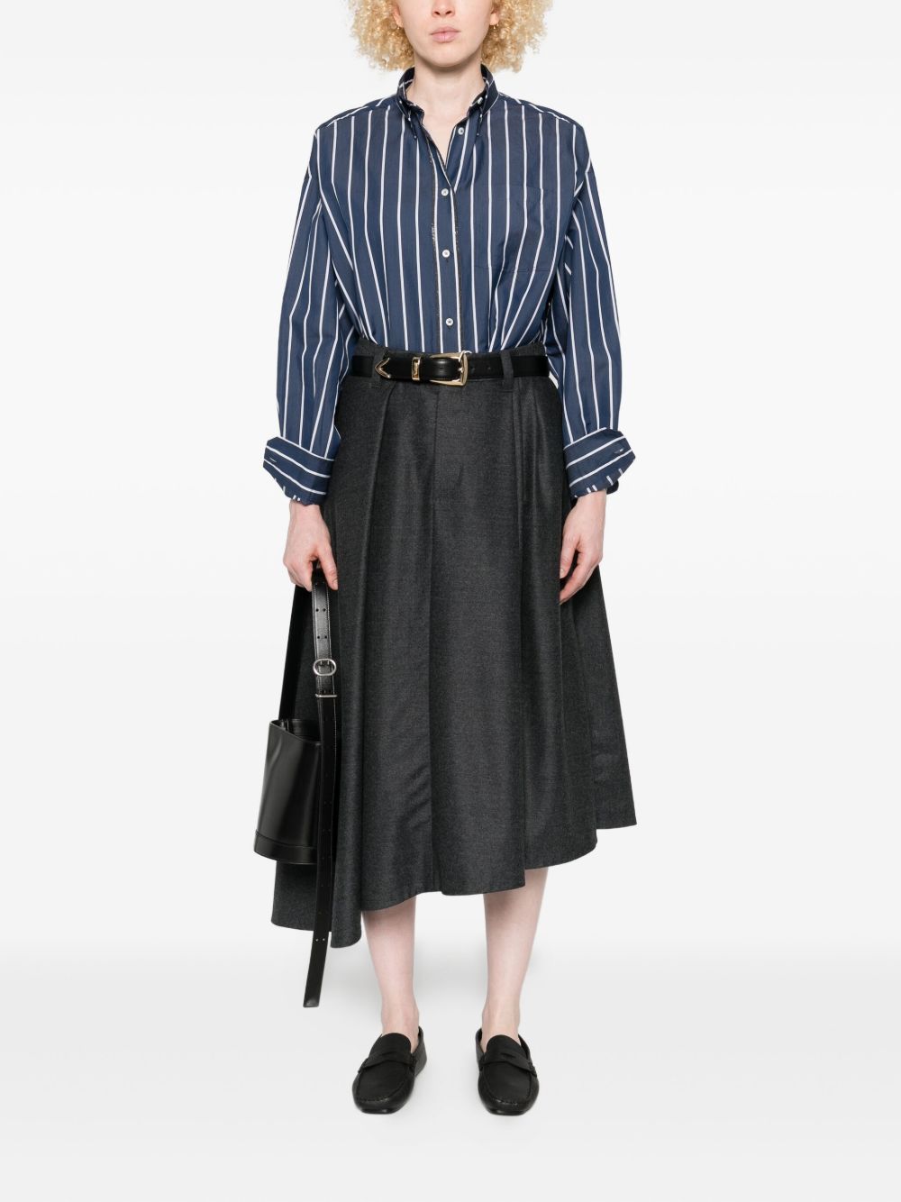 Brunello Cucinelli Striped Cotton and Silk Long-Sleeve Shirt Blue blue