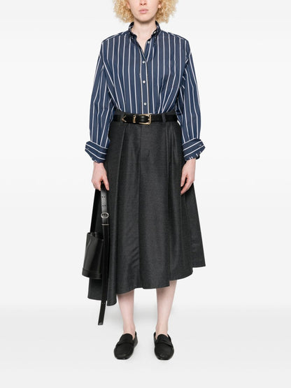 Brunello Cucinelli Striped Cotton and Silk Long-Sleeve Shirt Blue blue